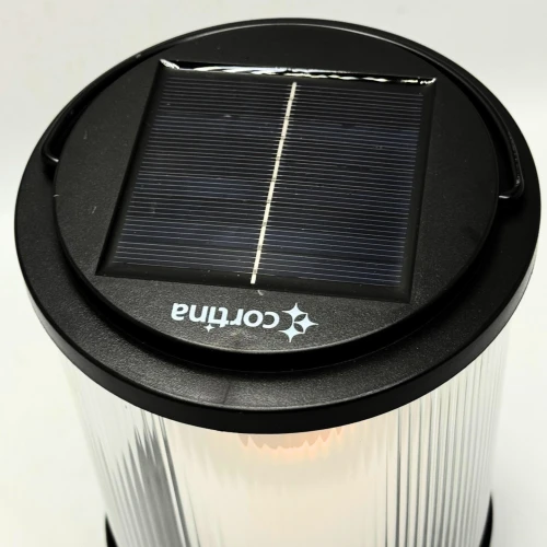 lampa solarna 18 cm, w kształcie walca z ryflowanym szkłem i rączka.