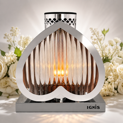 Znicz solarny odwrócone serce srebrny 20 cm