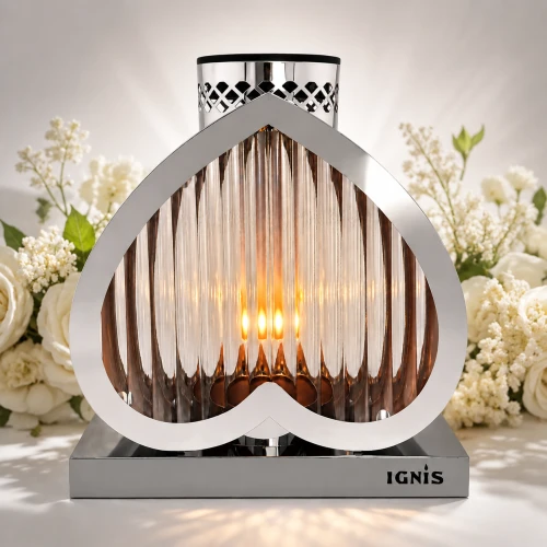 Znicz solarny odwrócone serce srebrny 20 cm