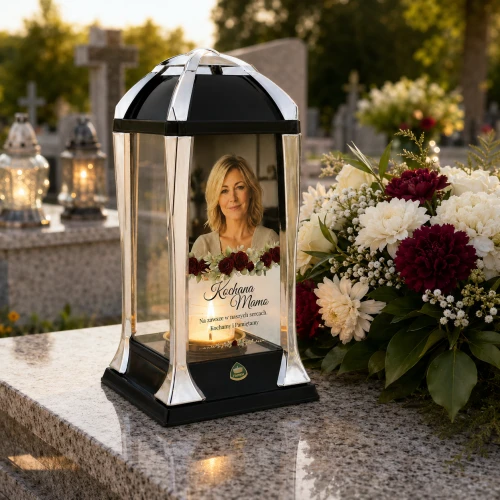 Personalizowany lampion ze zdjęciem i dedykacją czarno-srebrny 31 cm
