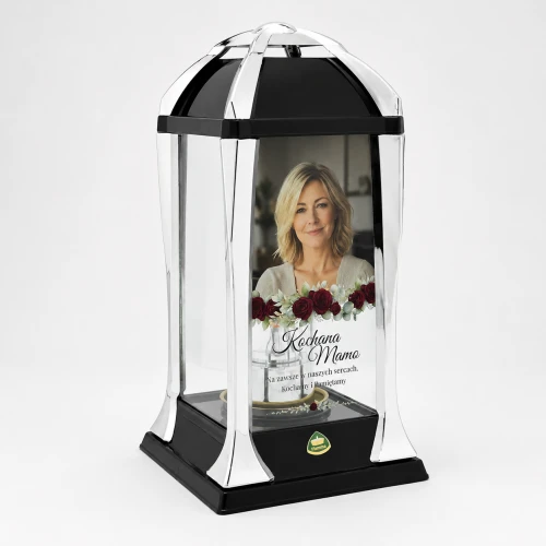 Personalizowany lampion ze zdjęciem i dedykacją czarno-srebrny 31 cm