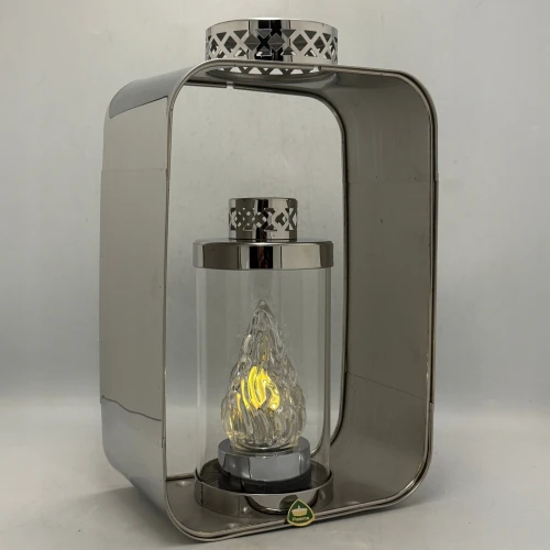lampion metalowy srebrny ze szklaną tubą na wkład 29 cm