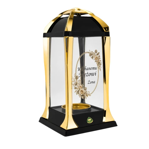 znicz z dedykacją, znicz personalizowany złota kapliczka 31 cm