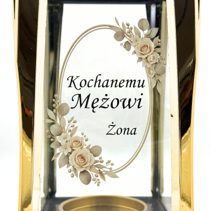 znicz z dedykacją, znicz personalizowany złota kapliczka 31 cm