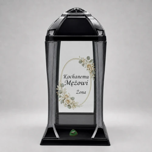 znicz z dedykacją, znicz personalizowany grafitowa kapliczka 31 cm