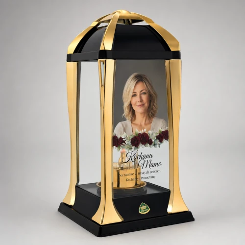 Personalizowany lampion solarny ze zdjęciem i dedykacją czarno-złoty 31 cm
