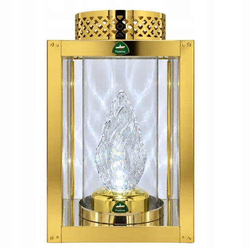 Znicz kapliczka złota 28 cm metalowa z wkładem LED białe światło