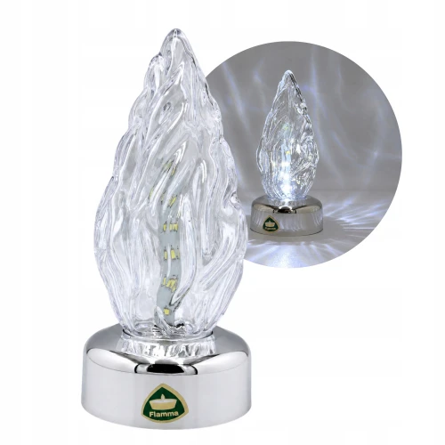Wkład do zniczy LED 15cm srebrny efekt płomienia białe światło z bateriami