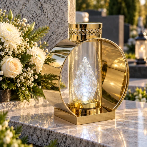 Złoty lampion pamięci na marmurze.png