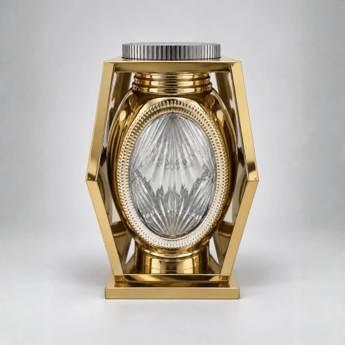 Znicz solarny złoty 36 cm metalowy ze szklanym środkiem LED
