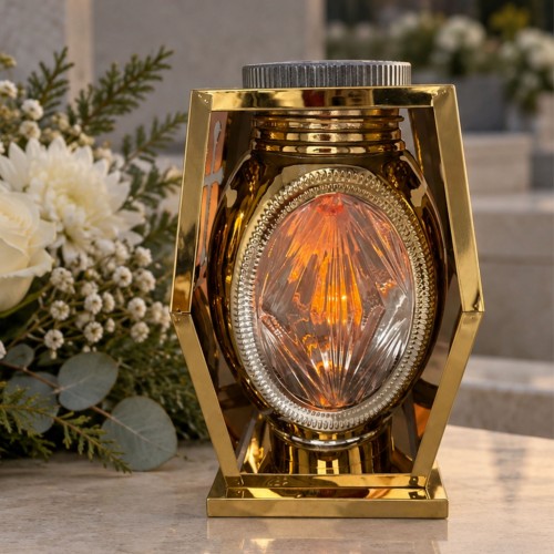 Znicz solarny złoty 36 cm metalowy ze szklanym środkiem LED - Sklep ...