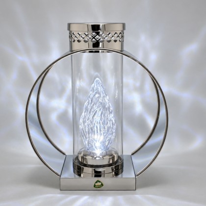 Kapliczka metalowa okrągła srebrna 26 cm ze srebrnym wkładem LED