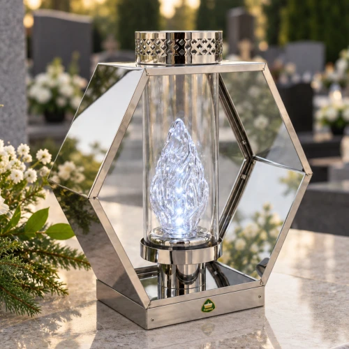 Geometryczna kapliczka 29,5 cm srebrna z wkładem LED zimne światło