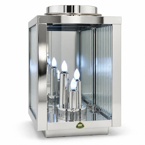 Latarnia solarna srebrna 28 cm LED białe światło ryflowane szkło
