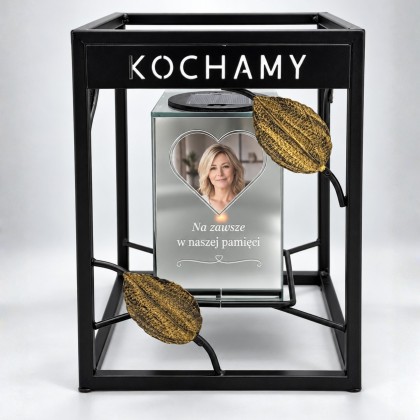 Ramka sześcian KOCHAMY 26 cm z personalizowaną kostką lustrzaną solarną płomień LED